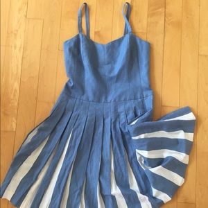 Linen sun dress with contrast pleating